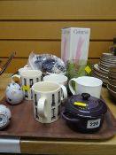 Small Le Creuset cooking pot, boxed Caithness glass vase and sundry items of china etc