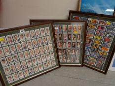 Three sets of framed cigarette cards, flowers, cricketers & kings