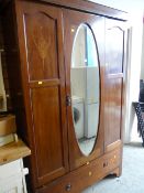 Edwardian inlaid mahogany wardrobe with centre mirror