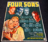 Four Sons original cinema poster from 1940, folded and in six sections, wear around fold lines,