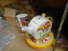 Reproduction Staffordshire Clarice Cliff style part teaset