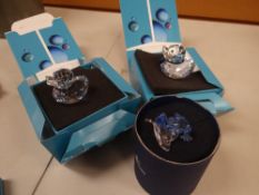 Boxed Swarovski crystal glass blue frog and two boxed happy ducks