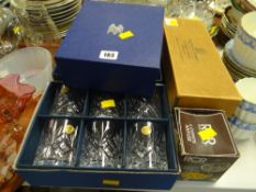 Sundry items of boxed glass and loose cutlery in an old Mappin & Webb box