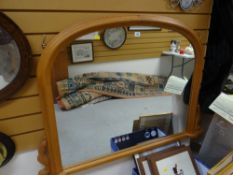 Large pine arch shaped overmantel mirror