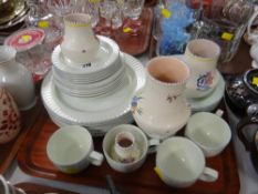 Part Poole dinner set and four various Poole vases
