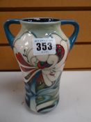 Modern Moorcroft tube lined floral twin handled vase, signed with initials and dated 2008