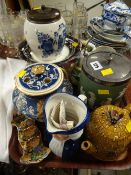 Mixed pottery parcel including Jasperware biscuit barrel, cakestand etc
