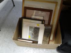 Box of framed prints and watercolours
