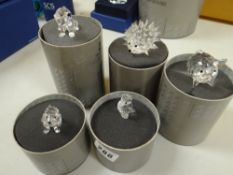 Five boxed Swarovski crystal glass animals including dog, duck etc