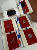 Six blue ribboned boxed Swarovski crystal glass items including flower heads etc