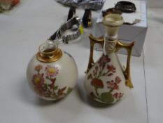 Two Royal Worcester floral decorated ivory ground vases