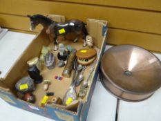 Copper spittoon and sundry collectables including flatware and carved items etc