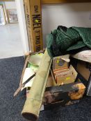 Sundry old maps, pottery jardiniere, cased tripod etc