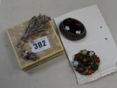 Antique multi-stone brooch and another together with an amethyst floral brooch