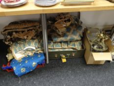 Suitcase of curtains, box of lighting etc