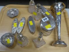 Parcel of mixed silver items including dressing table containers with silver contents, pin dishes