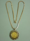 A VICTORIA FULL GOLD SOVEREIGN, 1847 in a nine carat gold scrolled mount, 12 grms and with a nine