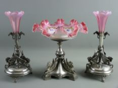A THREE PIECE ELECTROPLATE TABLE CENTREPIECE & EPERGNE SET (matched) comprising a tri-form bowl