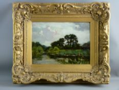 HENRY JOHN YEEND KING oil on panel - river scene with wooded banks, signed in full and in fine