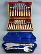 A MAHOGANY CASED SET OF TWELVE ELECTROPLATE FISH KNIVES & FORKS with a quality electroplate cased