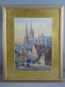 AXEL HERMAN HAIGH watercolour - busy street scene and cathedral at Chartres, France, signed and