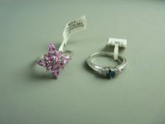 AN EIGHTEEN CARAT WHITE GOLD DIAMOND CLUSTER DRESS RING, 3.5 grms gross, size 'N' and a nine carat