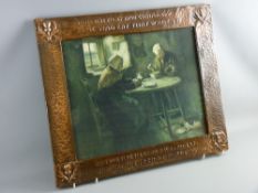 AN ARTS & CRAFTS STYLE COPPER FRAME with beaten pattern and raised thistle corners with the Burns