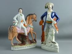 A 19th CENTURY STAFFORDSHIRE POTTERY EQUESTRIAN FIGURINE 'Prince of Wales' (repair to front leg of