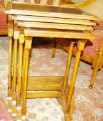 A QUARTETTO OF FIGURED WALNUT RECTANGULAR TOPPED SIDE TABLES, the quarter cut veneered tops with