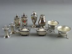 A PARCEL OF TWO PAIRS OF SILVER PEPPER & SALT POTS - a pair of oblong lidded salt pots and spoons, a