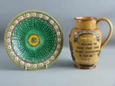 A VICTORIAN DOULTON LAMBETH 'GENERAL GORDON' JUG and a Wedgwood Majolica circular plate, the 19