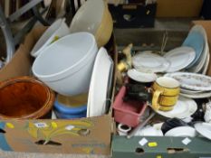 Box of planters and a box of odd china and pottery