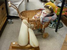 Vintage doll's pram, vintage table lamp etc