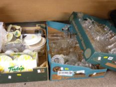 Two boxes of drinking and mixed glassware and a box of sundry kitchen items