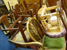 Four splatback dining chairs and an assortment of other stools and chairs