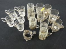 Parcel of glass tody or liqueur cups in white metal holders