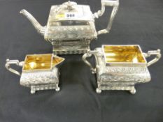 Fine quality three piece bright cut electroplated tea service