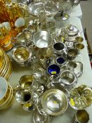 Parcel of electroplated condiments, sugar basins and two fruit stands etc