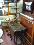 Polished gate leg table and a standard lamp/wine table