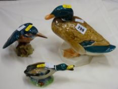 Large Beswick pottery standing duck no. 817, a Beswick pottery kingfisher no. 2371 and another