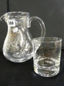 Kings School, Chester crested water jug and tumbler