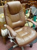 Brown coloured leather effect office swivel chair