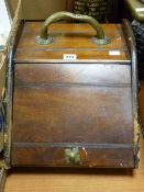 Fall front brass handled timber coal scuttle