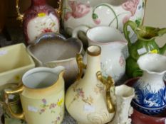 Large pottery jardiniere and other planters, two handled vases etc