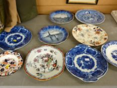 Parcel of blue and white and other Staffs plates