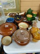 Large parcel of stoneware kitchen utensils and a hen on nest
