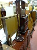Parcel of mixed furniture to include narrow chest, magazine rack, standard lamp, sideboard etc