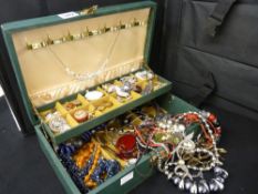 Green jewellery box and contents