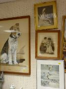 Print of 'Stinker the Terrier' by K C BROWN, another print of migrating geese and two Victorian