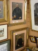 Pair of gilt framed family portraits - lady and gentleman and a group portrait